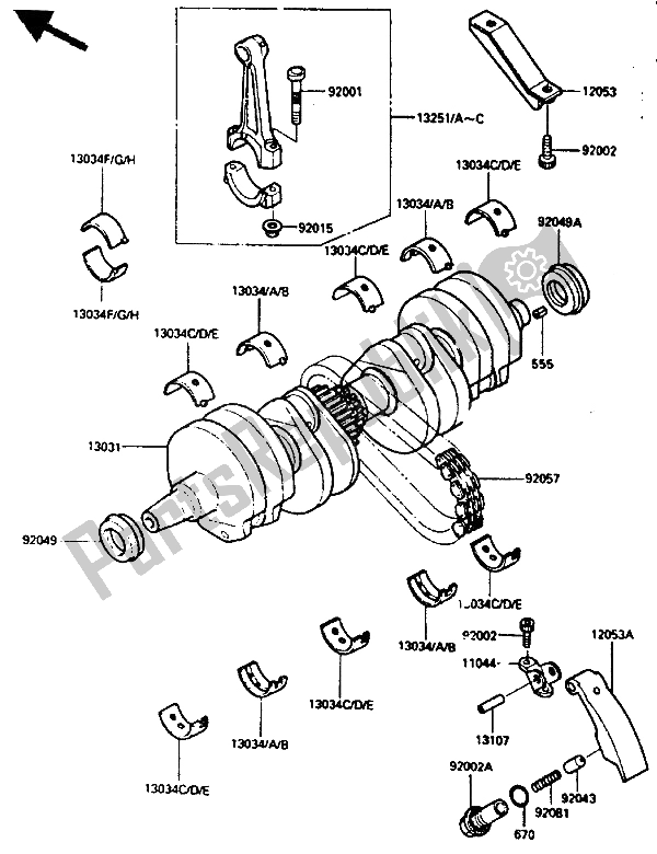 All parts for the Crankshaft of the Kawasaki GPZ 600R 1986
