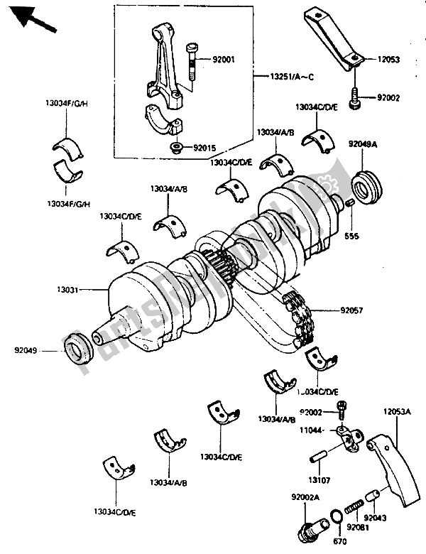 All parts for the Crankshaft of the Kawasaki GPZ 600R 1986