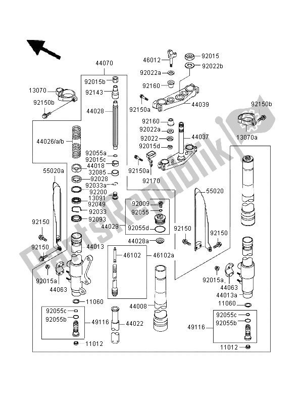 Tutte le parti per il Forcella Anteriore del Kawasaki KX 250 1996