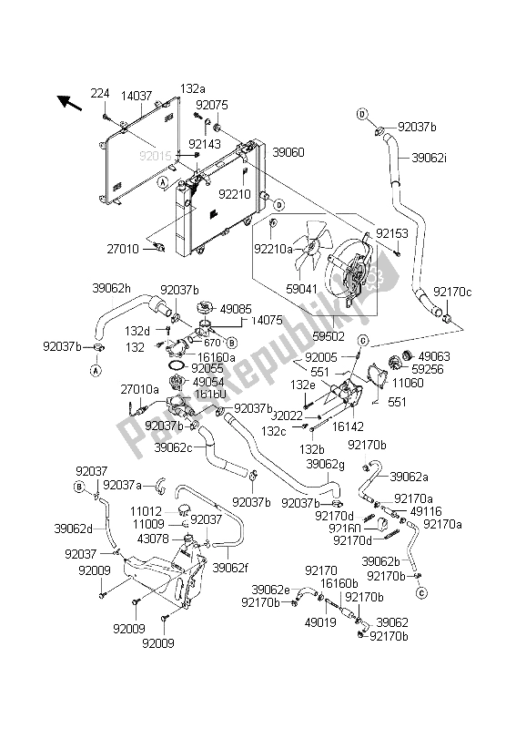 All parts for the Radiator of the Kawasaki KVF 650 4X4 2003