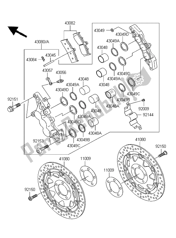 All parts for the Front Brake of the Kawasaki ZRX 1200R 2004