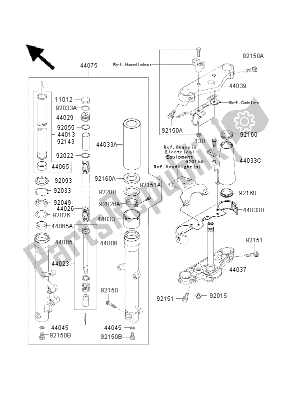 Alle onderdelen voor de Voorvork van de Kawasaki VN 1500 Drifter 2001