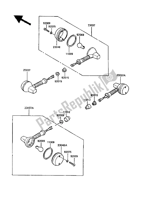 All parts for the Turn Signals of the Kawasaki KLR 500 1987