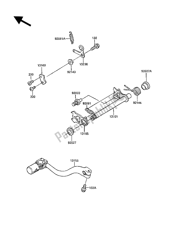 All parts for the Gear Change Mechanism of the Kawasaki KX 500 1988