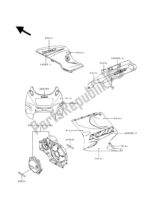 Todas as partes de Decalques (ébano E Cinza) do Kawasaki ZZ R 1100 1993