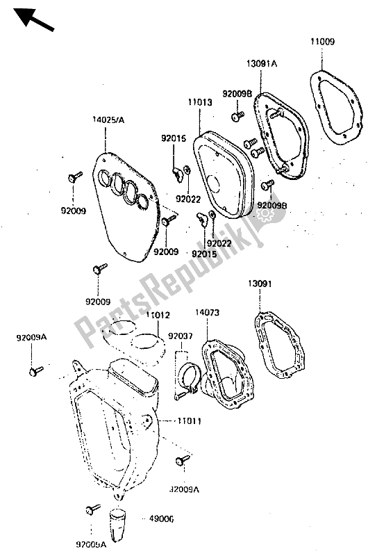 All parts for the Air Filter of the Kawasaki KDX 200 1985