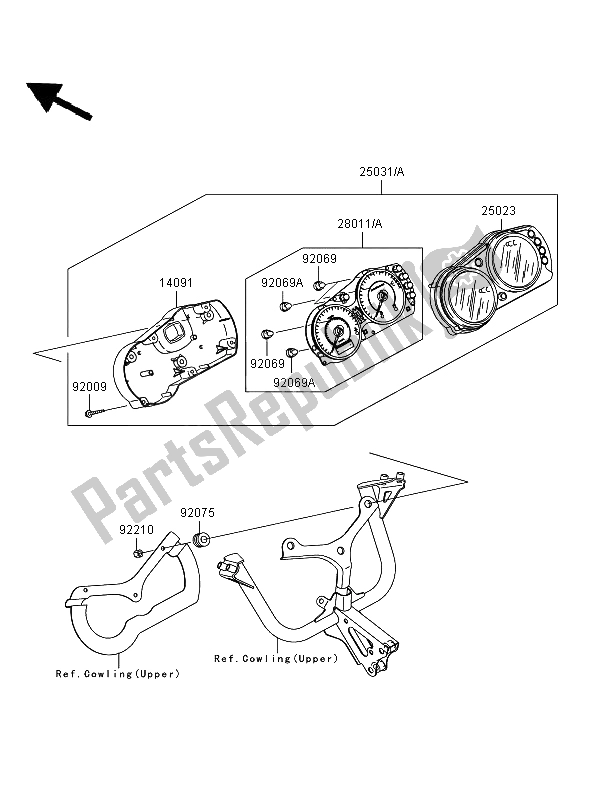 All parts for the Meter of the Kawasaki ER 6F 650 2008