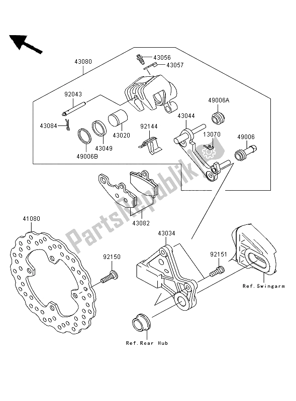 All parts for the Rear Brake of the Kawasaki Versys 650 2008