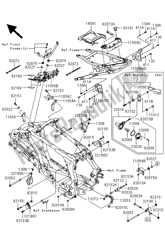 Alle onderdelen voor de Frame Hulpstukken van de Kawasaki KFX 450R 2009