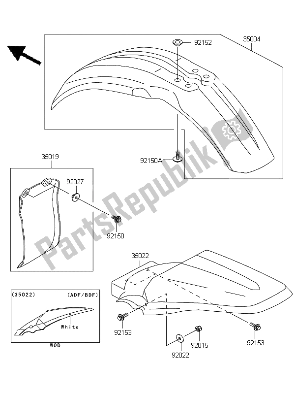 All parts for the Fenders of the Kawasaki KX 85 SW LW 2012