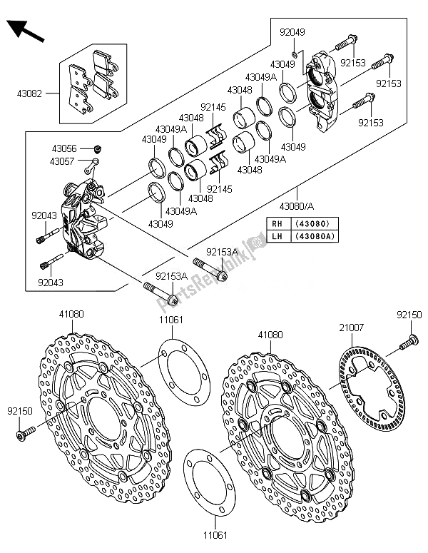 All parts for the Front Brake of the Kawasaki ZZR 1400 ABS 2014