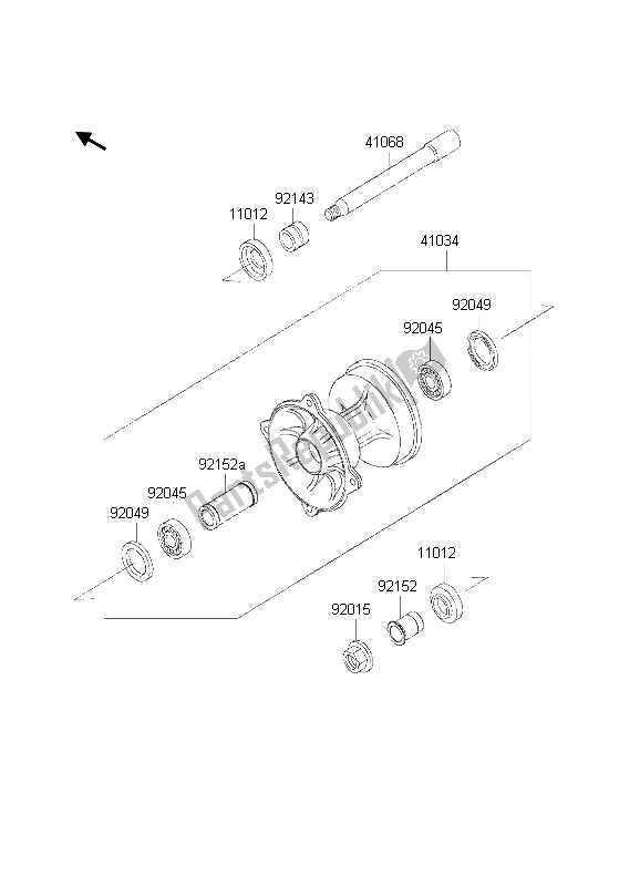 All parts for the Front Hub of the Kawasaki KX 125 2002