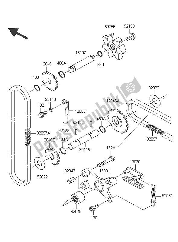 All parts for the Water Pump of the Kawasaki VN 1600 Mean Streak 2005