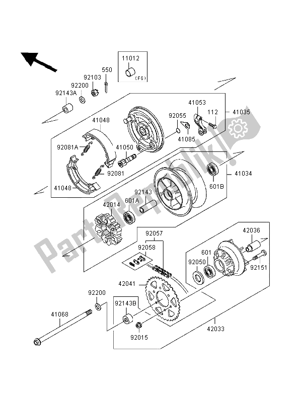 All parts for the Rear Hub of the Kawasaki Eliminator 125 1998