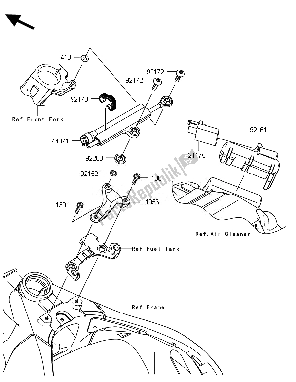 All parts for the Steering Damper of the Kawasaki Ninja ZX 10R 1000 2014