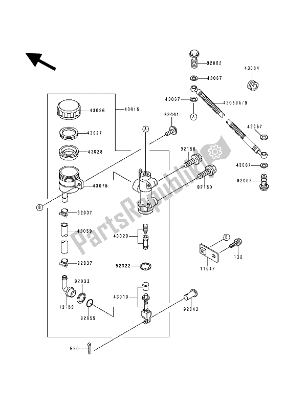 All parts for the Rear Master Cylinder of the Kawasaki ZZ R 600 1993