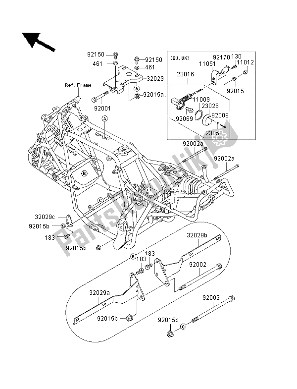 All parts for the Frame Fittings of the Kawasaki KLF 300 2000