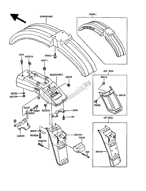 All parts for the Fenders of the Kawasaki KLR 250 1987