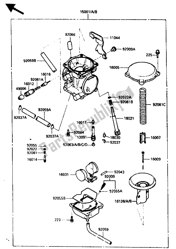 All parts for the Carburetor of the Kawasaki KLR 250 1986