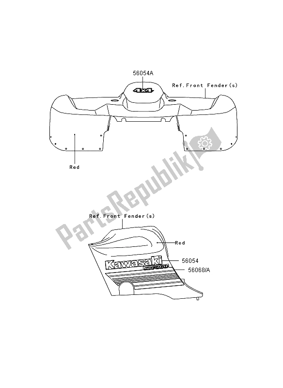 Wszystkie części do Kalkomanie (czerwone) (eu, Uk) Kawasaki KVF 360 4X4 2008