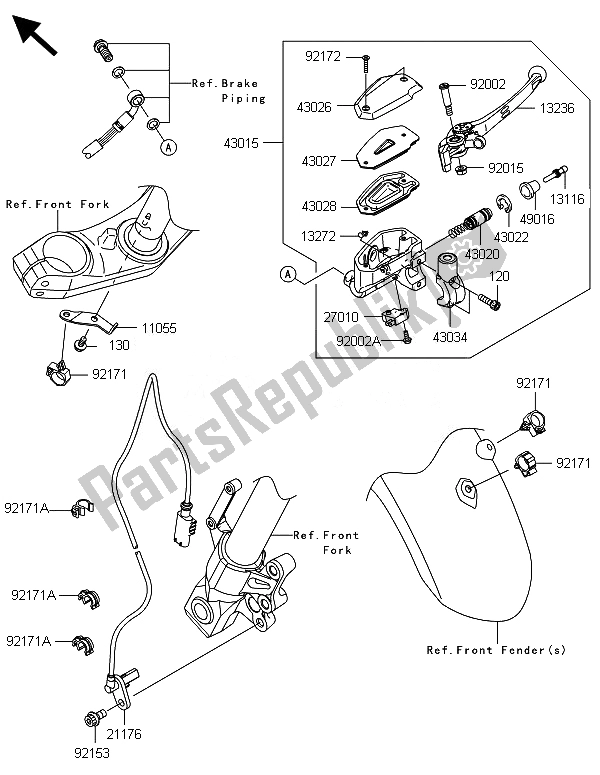 All parts for the Front Master Cylinder of the Kawasaki Versys 1000 ABS 2014