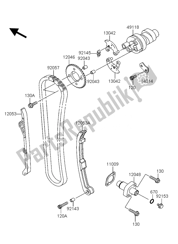 All parts for the Camshaft & Tensioner of the Kawasaki KVF 360 4X4 2010