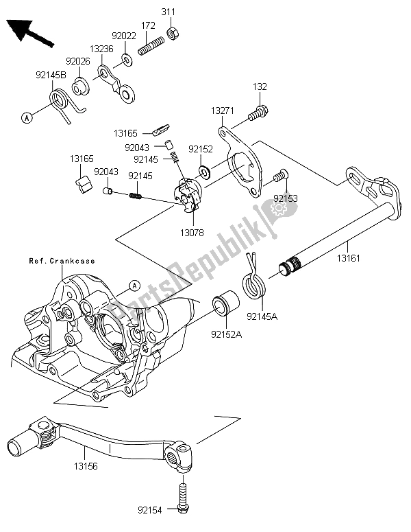 All parts for the Gear Change Mechanism of the Kawasaki KX 450F 2012