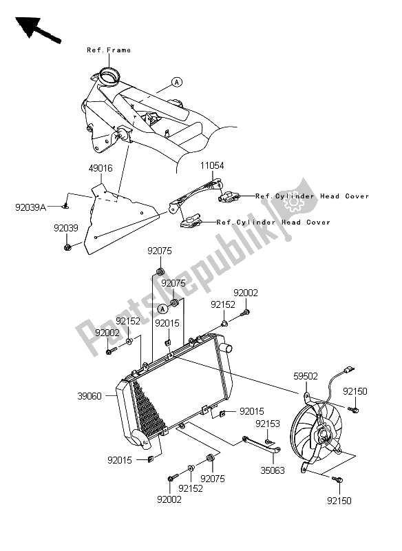 All parts for the Radiator of the Kawasaki Z 750 2009