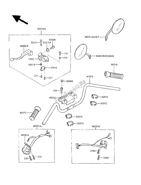 Tutte le parti per il Manubrio del Kawasaki LTD 450 1988