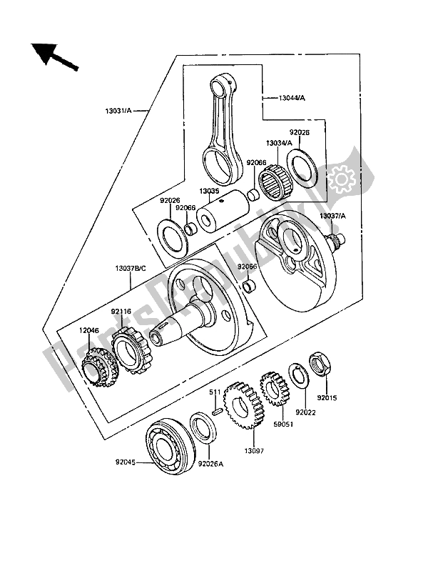 All parts for the Crankshaft of the Kawasaki KLR 650 1988