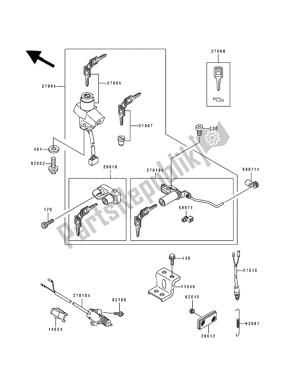 All parts for the Ignition Switch of the Kawasaki Zephyr 550 1994