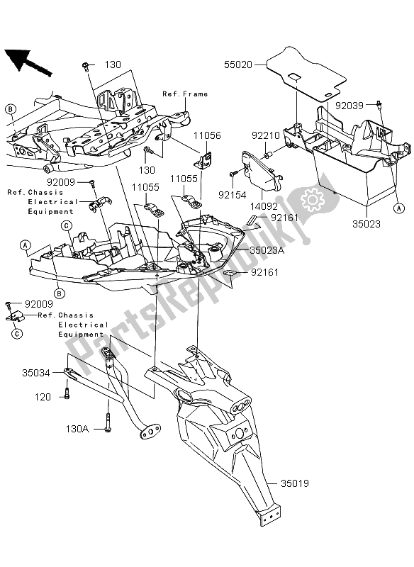 All parts for the Rear Fender of the Kawasaki Versys ABS 650 2012