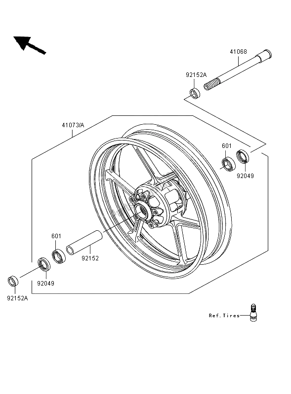 All parts for the Front Hub of the Kawasaki Versys ABS 650 2008