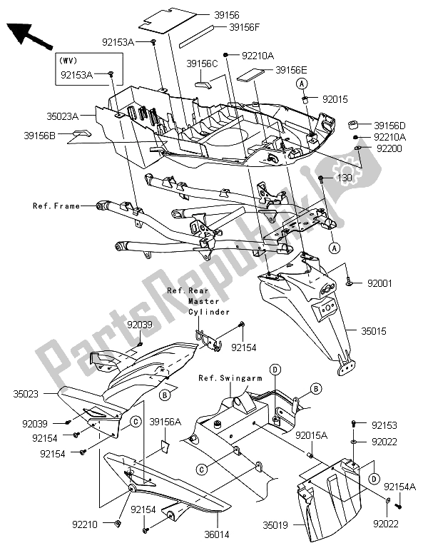 All parts for the Rear Fender of the Kawasaki Versys 1000 2012