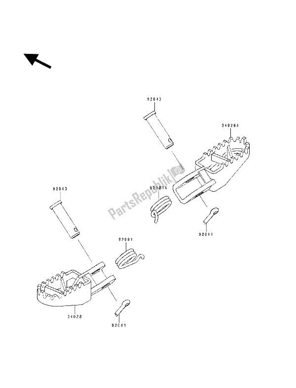 All parts for the Footrests of the Kawasaki KX 80 SW LW 1994