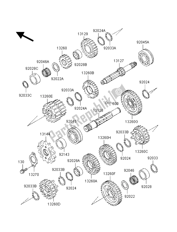 All parts for the Transmission of the Kawasaki ZXR 400 1998