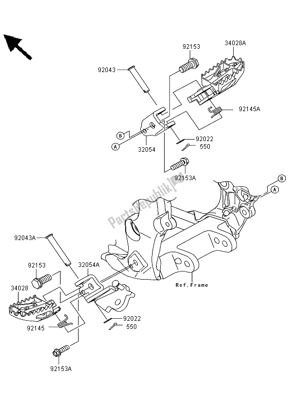 All parts for the Footrests of the Kawasaki KLX 450R 2008