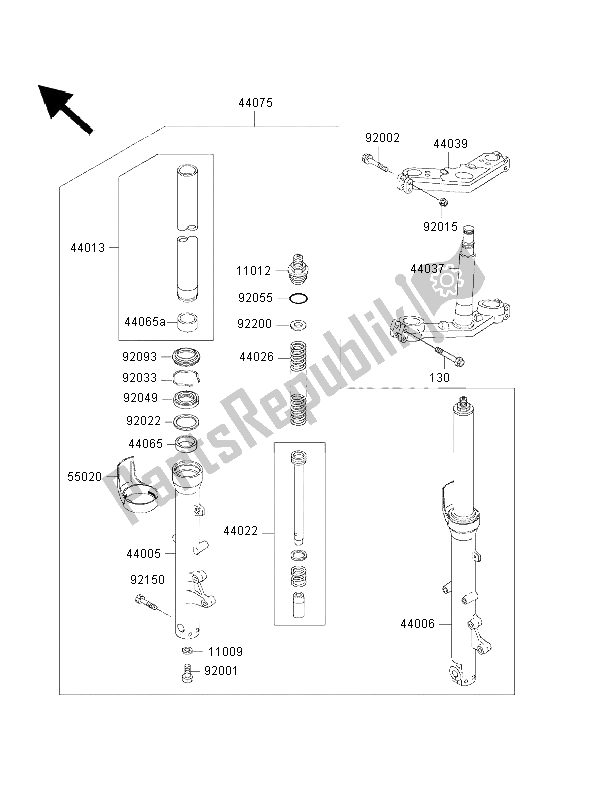 Alle onderdelen voor de Voorvork van de Kawasaki 1000 GTR 2000
