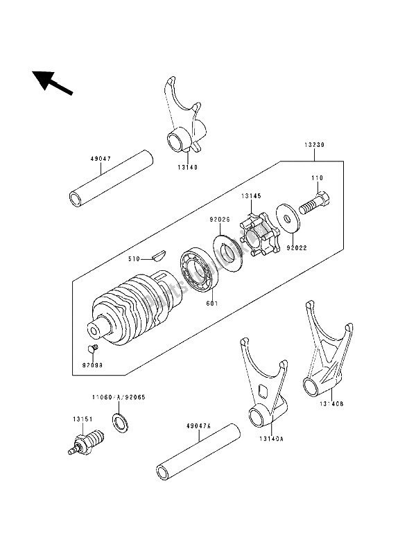 All parts for the Gear Change Drum & Shift Fork(s) of the Kawasaki ZZ R 600 1993