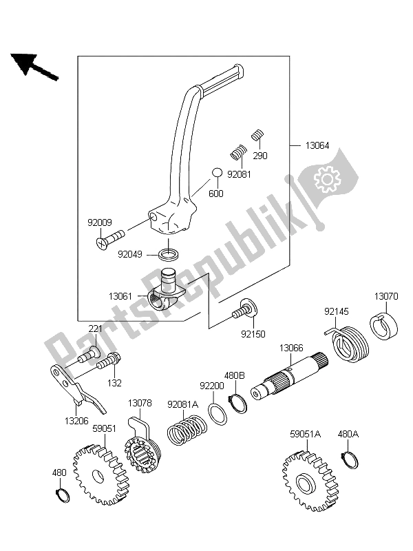 All parts for the Kickstarter Mechanism of the Kawasaki KX 85 SW LW 2013