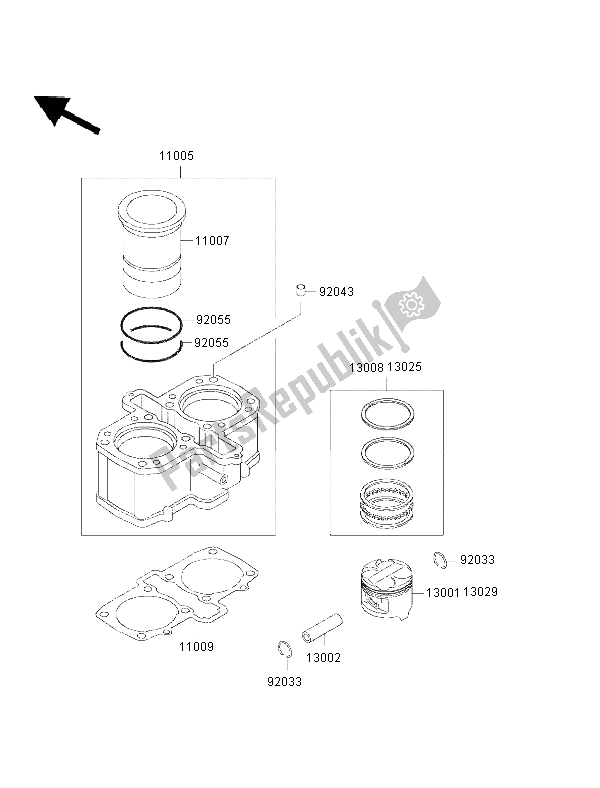 All parts for the Cylinder & Piston(s) of the Kawasaki EN 500 2002