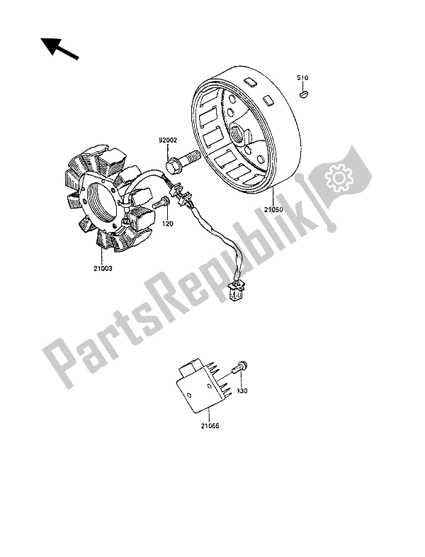 All parts for the Generator of the Kawasaki KLR 250 1990
