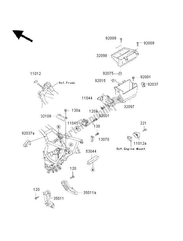 Alle onderdelen voor de Frame Hulpstukken van de Kawasaki 1000 GTR 2002