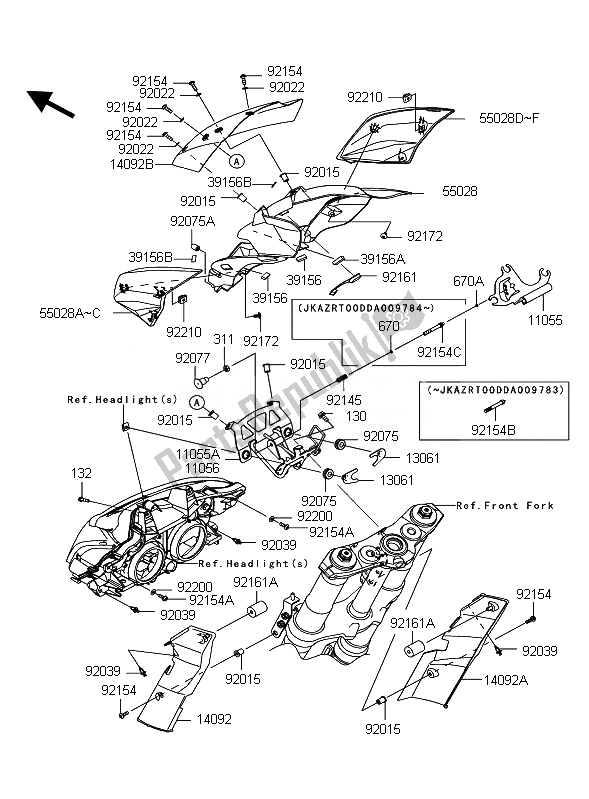 Tutte le parti per il Cowling (superiore) del Kawasaki Z 1000 2010