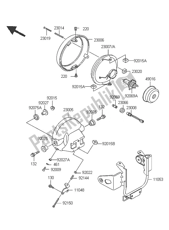 Tutte le parti per il Faro del Kawasaki ER 5 500 2005