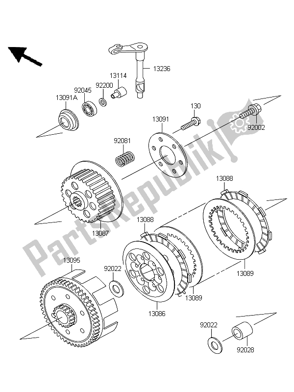 All parts for the Clutch of the Kawasaki KX 65 2011