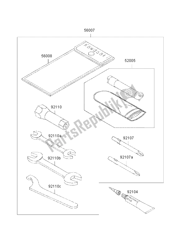 Alle onderdelen voor de Eigenaars Tools van de Kawasaki KVF 300 2002