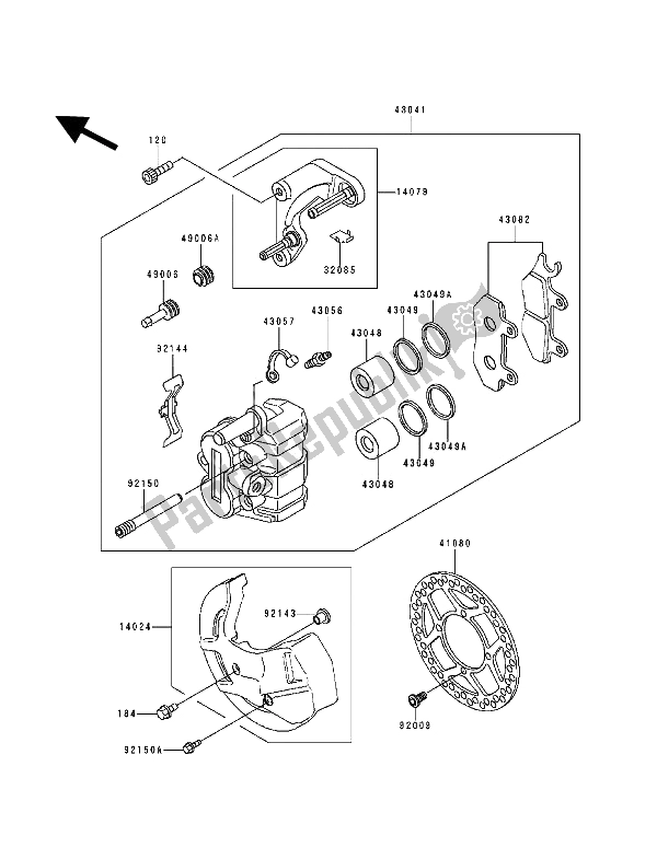 All parts for the Front Caliper of the Kawasaki KDX 200 1994