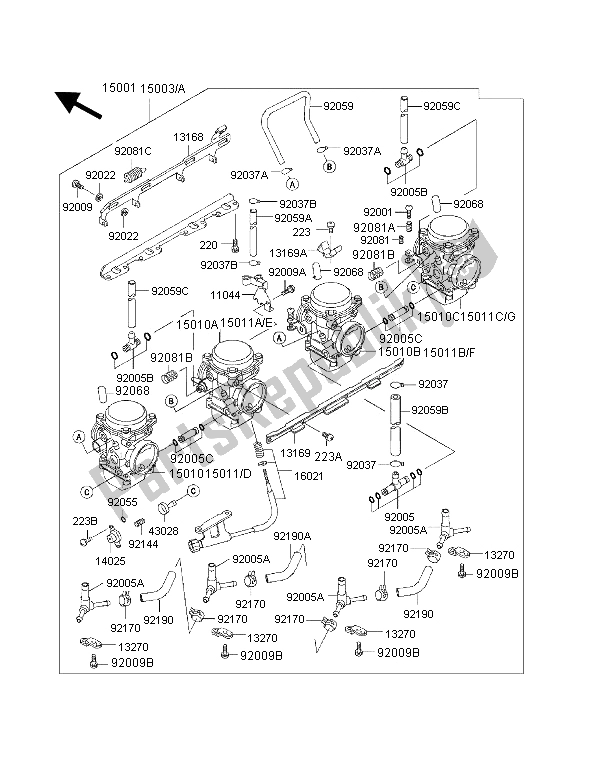 All parts for the Carburetor of the Kawasaki 1000 GTR 1997