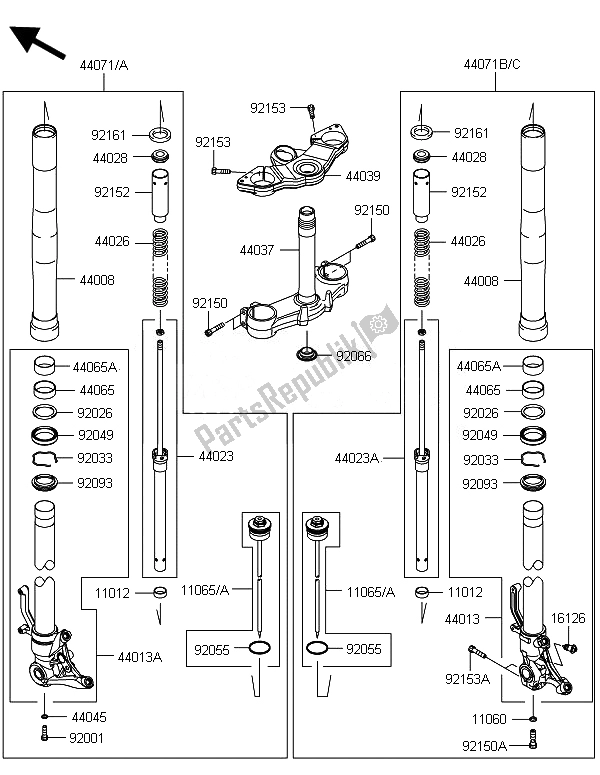 All parts for the Front Fork of the Kawasaki ZX 1000 SX ABS 2014